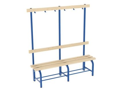 Šatníková lavica s vešiakovou stenou, 150 cm, modrá, smrekové laty