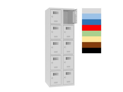 Šatníkové skrine delené, 10 boxov, cylindrický zámok, zvarované, oddiel 300 mm