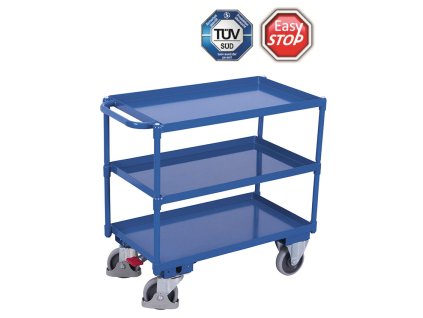 Policový vozík s madlem, Variofit, do 400 kg, 3 police s ohraněním (84 x 49 cm), modrá/antracit (Barva antracit RAL7016)