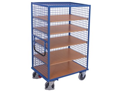 Vysoký skříňový vozík s madlem a mřížovými stěnami, Variofit, 5 polic (103 x 65 cm), do 500 kg, modrá/antracit (Barva antracit RAL7016)