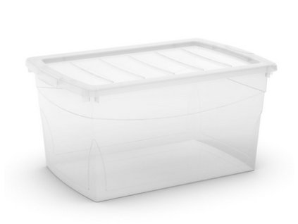Plastový úložný box s víkem na klip Omni box, průhledný, transparentní, 50 l