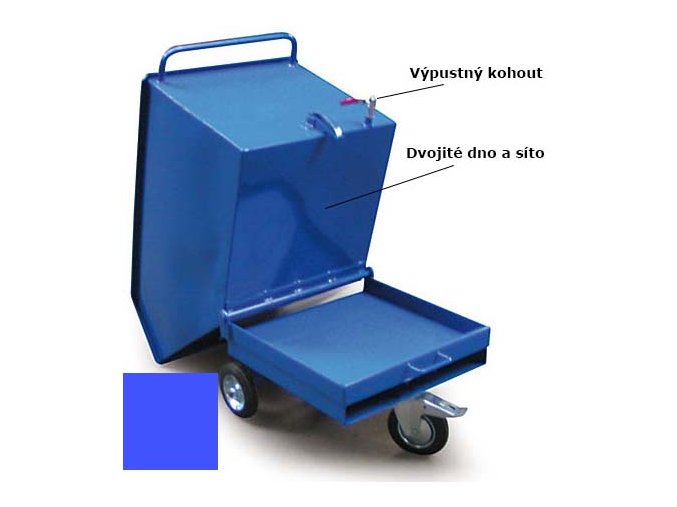 Výklopný vozík na špony, triesky 250 litrov, var. s kohútom, modrý