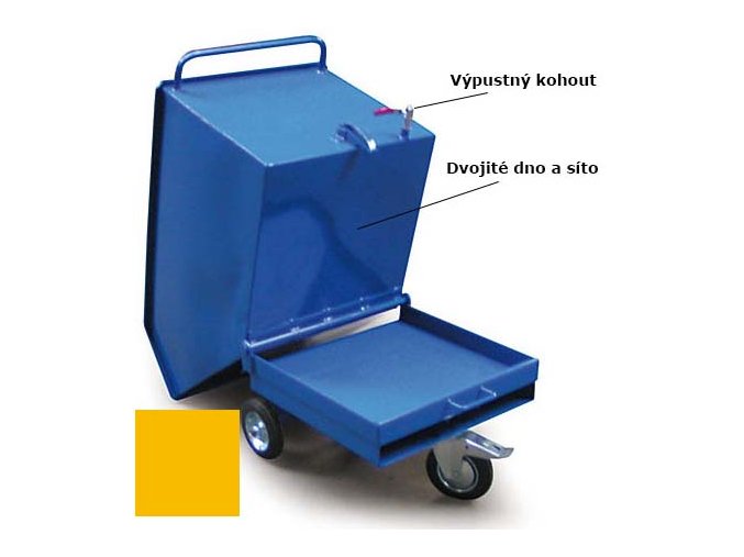 Výklopný vozík na špony, triesky 250 litrov, var. s kohútom, žltý