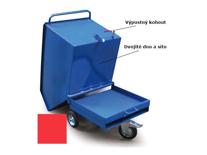 Výklopný vozík na špony, triesky 400 litrov, var. s kohútom, červený