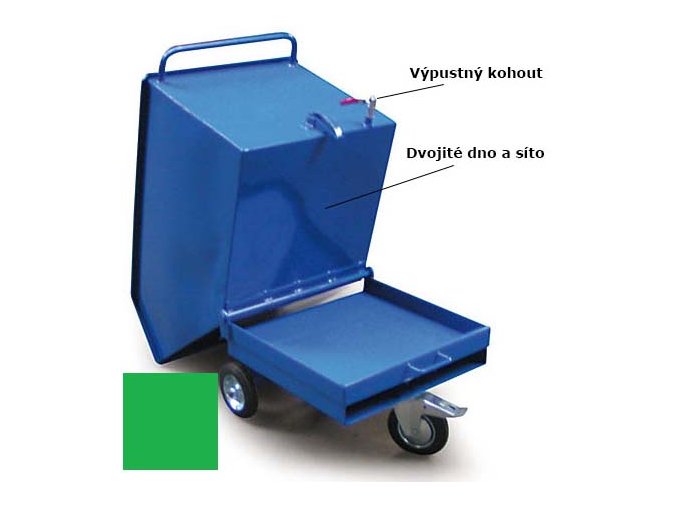 Výklopný vozík na špony, triesky 600 litrov, var. s kohútom, zelený