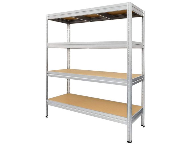Kovový bezskrutkový regál HEAVY RACK, 177 x 200 x 60 cm, 500 kg / pol., 4 MDF police, pozink
