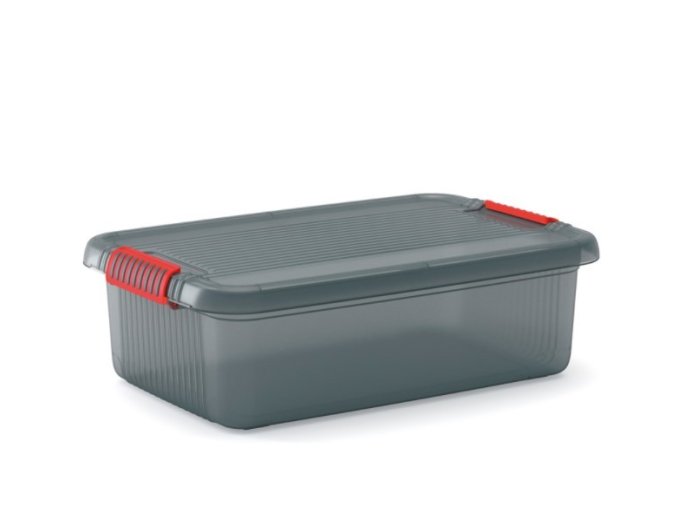Plastový úložný box K-Latch M, objem 28 litrov, 59 x 39 x 18 (výška) cm, sivý