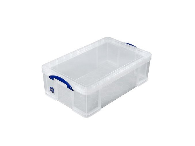 Plastový úložný box s víkem, really useful box, průhledný, 50 litrů