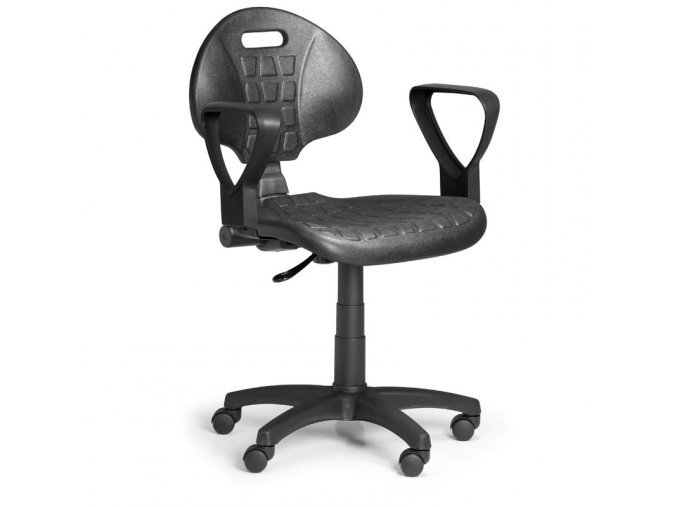 Pracovná stolička PUR s podrúčkami II, permanentný kontakt, tvrdé kolieska