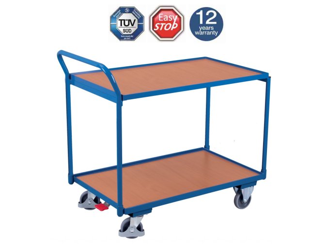 Policový vozík s madlem, Variofit, 2 police (83 x 50 cm), do 250 kg, modrá/antracit (Barva antracit RAL7016)