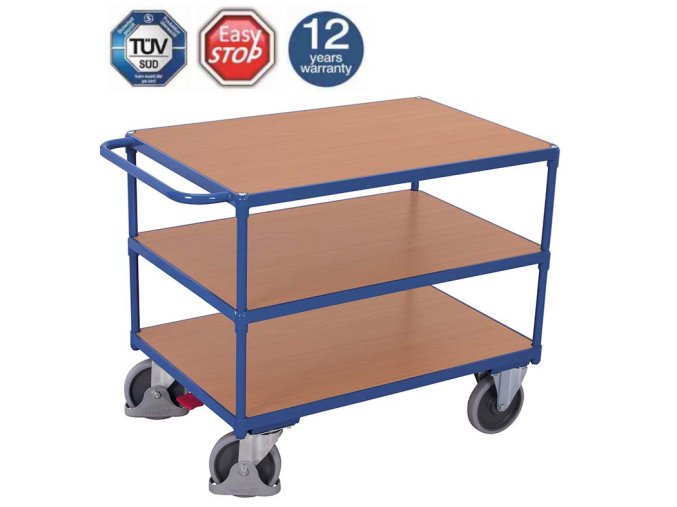 Policový vozík s madlem, Variofit, 3 police (85 x 50 cm), do 400 kg, modrá/antracit (Barva antracit RAL7016)