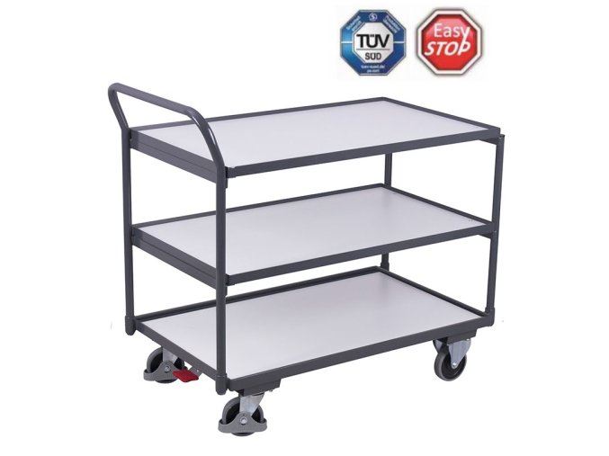 Antistatický policový vozík s madlem, Variofit, 3 police (83 x 49 cm), do 250 kg, modrá/antracit (Barva antracit RAL7016)