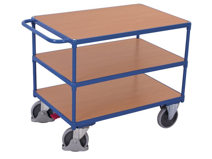 Policový vozík s madlem, Variofit, 3 police (100 x 70 cm), do 500 kg, modrá/antracit (Barva antracit RAL7016)