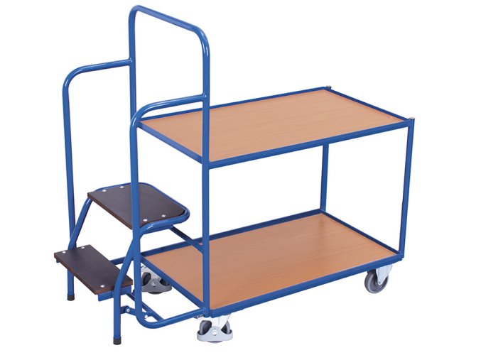 Policový vozík se schůdky, 2 police (98 x 59 cm), Variofit, do 250 kg, modrá/antracit (Barva antracit RAL7016)