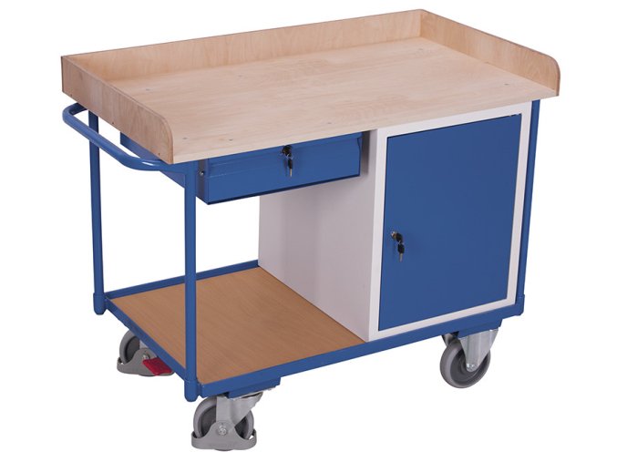 Dílenský vozík, 1 zásuvka a skříňka, Variofit, do 400 kg, š x h x v: 122 x 64 x 95,5 cm, modrá/antracit (Barva antracit RAL7016)