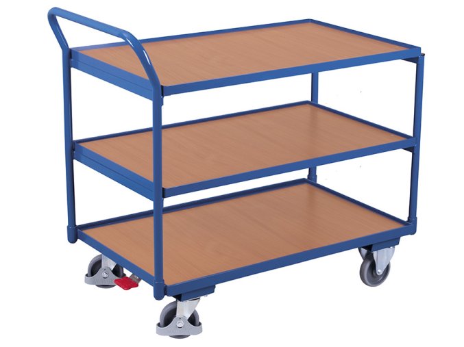 Policový vozík se třemi úrovněmi s madlem, Variofit, do 250 kg, 3 police, modrá/antracit (Barva antracit RAL7016)