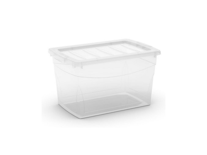 Plastový úložný box s vekom na klip, priehľadný, transparentné, 30 l