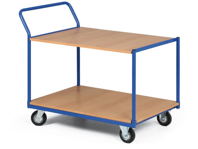 Policový vozík, dve poschodia z drevotriesky, 200 kg