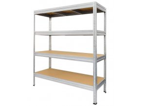 Kovový bezskrutkový regál HEAVY RACK, 177 x 240 x 60 cm, 450 kg / pol., 4 MDF police, pozink