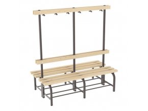 Šatníková lavica s vešiakovou stenou, obojstranná, 150 cm, hnědá, smrekové laty