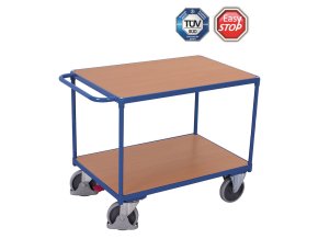 Policový vozík s madlem, Variofit, ložná plocha 100 x 70 cm, do 500 kg, 2 police, modrá/antracit (Barva antracit RAL7016)