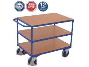 Policový vozík s madlem, Variofit, 3 police (85 x 50 cm), do 400 kg, modrá/antracit (Barva antracit RAL7016)