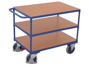 Policový vozík s madlem, Variofit, 3 police (100 x 70 cm), do 500 kg, modrá/antracit (Barva antracit RAL7016)