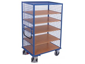 Vysoký skříňový vozík s madlem a mřížovými stěnami, Variofit, 5 polic (103 x 65 cm), do 500 kg, modrá/antracit (Barva antracit RAL7016)