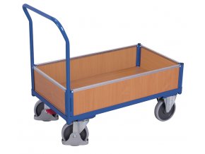 Plošinový vozík s madlem, nízké plné bočnice, Variofit, ložná plocha 86 x 45 cm, do 400 kg, modrá/antracit (Barva antracit RAL7016)