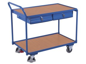 Policový vozík s madlem, 2 zásuvky, Variofit, ložná plocha 98 x 60 cm, do 250 kg, modrá/antracit (Barva antracit RAL7016)