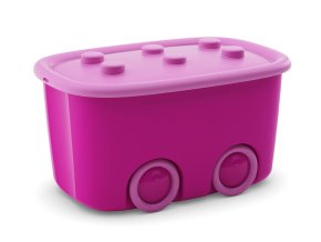 Plastový úložný box FUNNY na hračky, objem 46 litrov, 58 × 38,5 × 32 (výška) cm, ružová