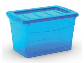 Plastový úložný box s vekom na klip, priehľadný, modrá, 16 l