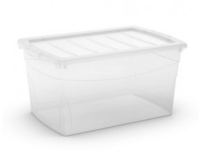 Plastový úložný box s vekom na klip, priehľadný, transparentné, 50 l