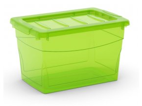 Plastový úložný box s vekom na klip, priehľadný, zelená, 16 l