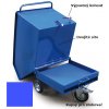 Výklopný vozík na špony, triesky 250 litrov, s kapsami pre vysokozdvižné vozíky, dvojitým dnom, sítom, výpustným kohútom,modrý