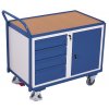 Dílenský vozík, 4 zásuvky a skříňka, Variofit, do 250 kg, š x h x v: 112,5 x 62,5 x 101 cm, modrá/antracit (Barva antracit RAL7016)