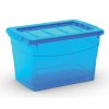 Plastový úložný box s vekom na klip, priehľadný, modrá, 16 l