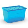 Plastový úložný box s vekom na klip, priehľadný, modrá, 30 l