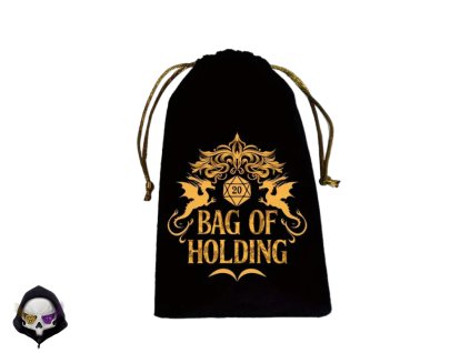 černý semišový sáček na kostky s nápisem bag of dice