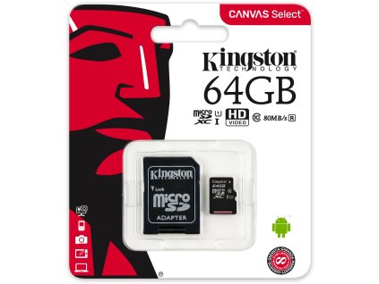 Kingston Micro SDXC Canvas Select 64GB 80MB/s UHS-I + SD adaptér