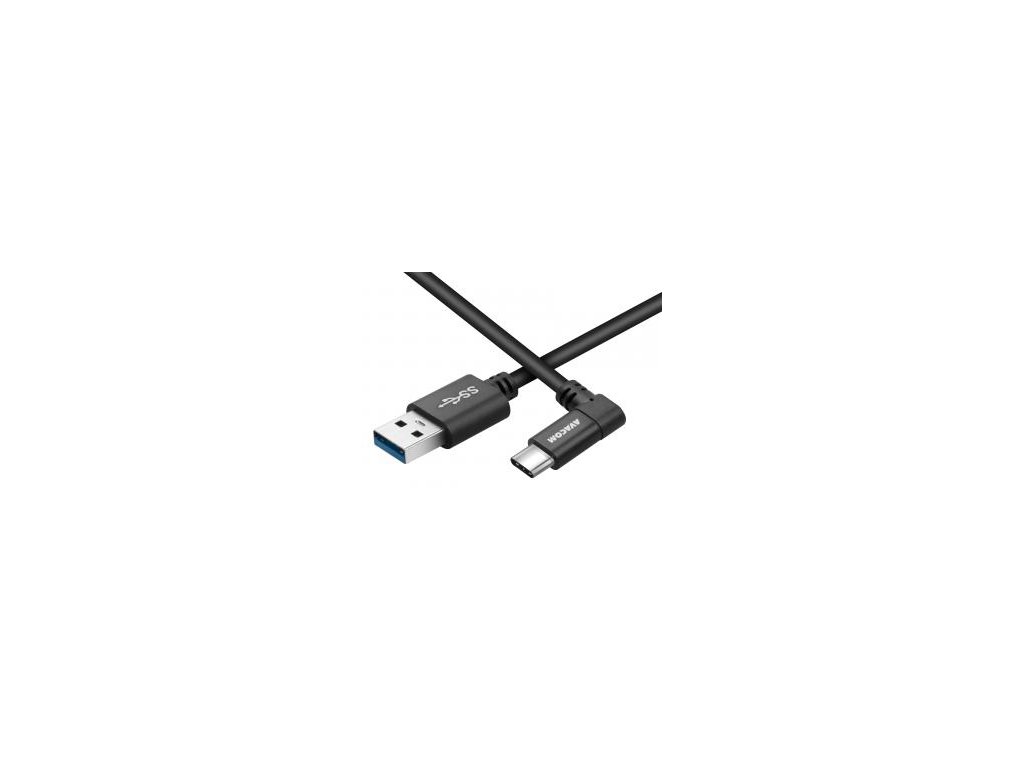 Datový a nabíjecí kabel USB - USB Type-C, 100cm, konektor v úhlu 90°, černý