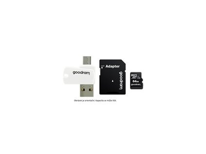 GOODRAM microSDXC karta 64GB M1A4 All-in-one (R:100/W:10 MB/s), UHS-I Class 10, U1 + Adapter + OTG card reader/čtečka