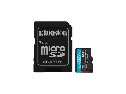 Kingston MicroSDXC karta 128GB Canvas Go! Plus, R:170/W:90MB/s, Class 10, UHS-I, U3, V30, A2 + Adaptér