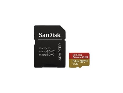 SanDisk micro SDXC karta 64GB Extreme PLUS (200 MB/s Class 10, UHS-I U3 V30) + adaptér