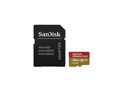 SanDisk micro SDXC karta 128GB Extreme PLUS (200 MB/s Class 10, UHS-I U3 V30) + adaptér