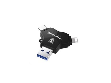 Viking USB Flash disk 3.0 4v1 s koncovkou Lightning/Micro USB/USB/USB-C, 128 GB, černá