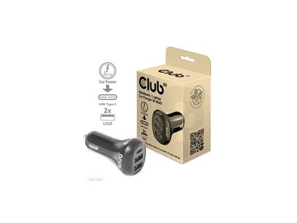 Club3D Auto nabíječka pro Notebooky 36W, 3 porty (2xUSB-A + USB-C)