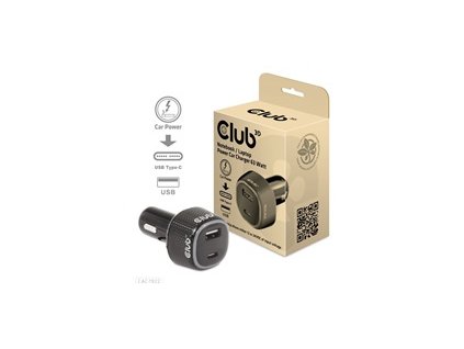 Club3D Auto nabíječka pro Notebooky 63W, 2 porty (USB-A + USB-C)