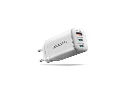 AXAGON ACU-DPQ65W, GaN nabíječka do sítě 65W, 3x port (USB-A + dual USB-C), PD3.0/QC4+/PPS/Apple, bílá