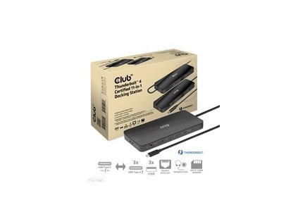 Club3D Dokovací stanice USB-C 11v1, 2xDP, 3xUSB-C, 3xUSB, 1xRJ45, čtečka SD karet, černá